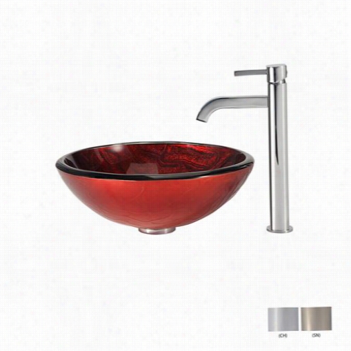 Kraus C-gv-692-19mm-1007 Charon Glass Vessel Bathroom Sink With Ramus Chrome F Aucet