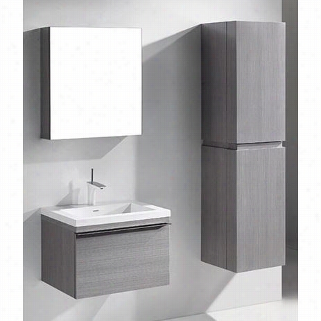 Madeli B990=24-002-ag-xtu1815-24-110-wh Venasca 24"" Vanity In Ash Grey With Urban 18 Xstone Glossy White Single Faucet Solid Superficies Basin Ohle