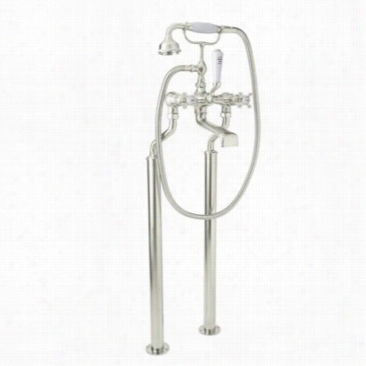 Rohl U.3521x-1-pn Edwardia  Exposed Floormount Tub Filler In Polisehd Ickel By The Side Of Handshower And Cross Handle