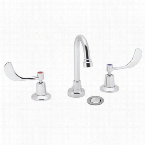 Speakmaan Sc-3004 Commmander Widespread Bathroom Faucet Wth 5-/4""d Spread Golseneck Spout, 4"&quto; Wrist Blade Handles And Strainer Drain Assembly