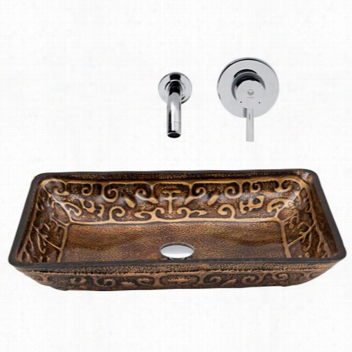 Vigo Vgt286 Rectan Gular Golden Greek Glass Vessel Sink And Olus Wall M0unt Faucet In Chrome