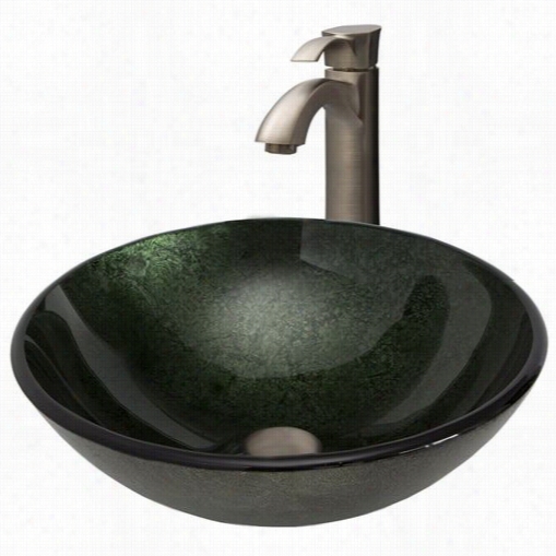 Vigo Vgt354 Emerald Glass Vessel Sink And Otis Faucet Set In Brushed Nickel