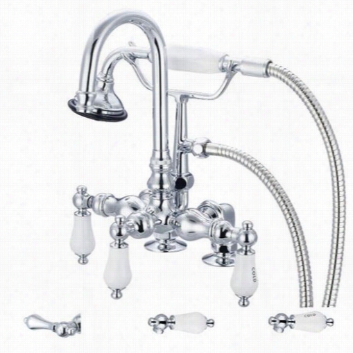 Water Creation F6-0013-01 Vintage Classic 3-3/8"" Center Deck Mount Tub Faucet With Gooseneck Spout,, 2"" Risers And Handheld Shower In Polished Chrome