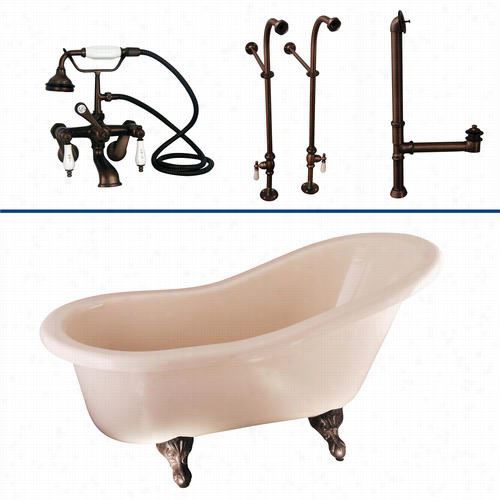 Barclay Tkadts60-b 60"" Double Acrylic Slipper Bathtub Kid In Bisque With Porcelain Lever Handles