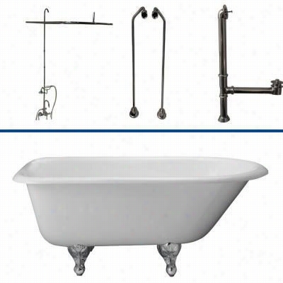 Barclay Tkctr67-cp2 67"" Cast Iron Tub Outfit In Chrome With Tub Filler, Handshower, 67"" Riser And Rectangular Shower Ring