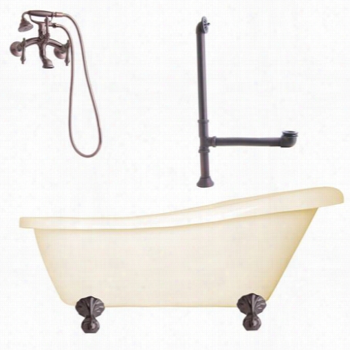 Giagni Ln1-orb-b Newton 67"" Bisque Slipper Tub With Wall Mount Faucwt In Oil Rubbed Bronze