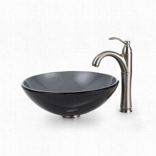 Kraus C-gv-104-12mm-1005sn Clear Black Glassz Vessel Sink And Riviera Faucet In Satin Nickel