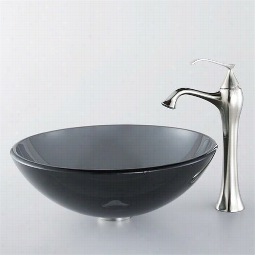 Kraus C-gv-104-12mm-15000bn Clear Black Glass Vessel Sink And Ventus Faucet In Brushed Nickel