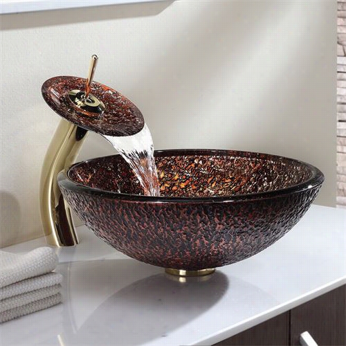 Kraus C-gv-571-19mm-10g Venus Glass Vessel Sink And Waterfall Faucet In Gold