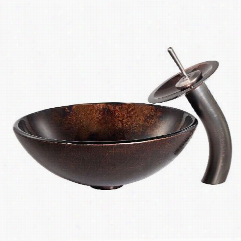 Kraus C-gv-68412mm-10orb Copoer Pluto Glass Vessel Sink And Waterfall Faucet In Oil Rjbbed Bronze