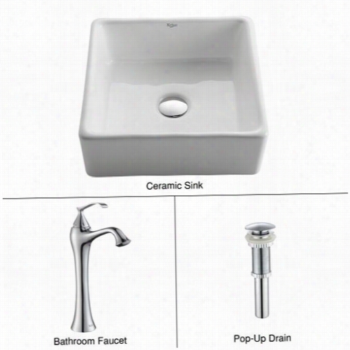 Kraus C-kcv-120-15000ch White Square Ceramic Sink Anr Ventus Faucet In Chrome