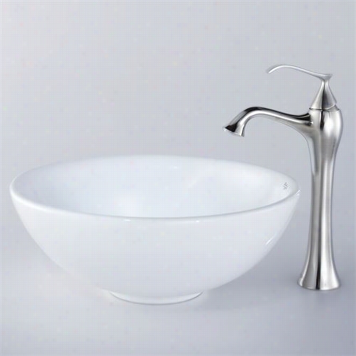 Kraus C--kcv-141--15000bn 16""dwhit E Round Ceramic Sink And Ventus Faucet In Brushed Nickel