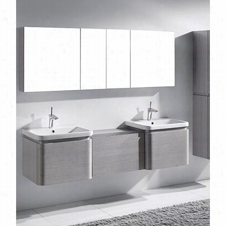 Maddeli B930-24-002-ag(2)-uc930-24-0077-ag-cb-2418r-wh(2) Euro 72"" Double Sink Vanity In Ash Grey Wi Th White Semi Recess Corner Ceramic Basin