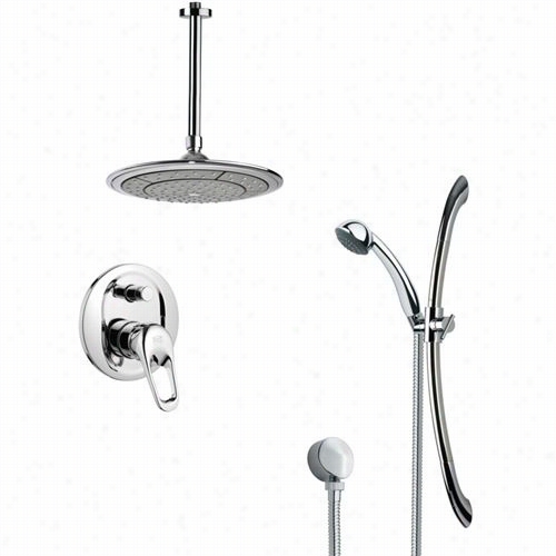 Remer By Nameek's Sfr7000 Rendino Sleek  Round Rain Shower Faucet Set In Chrome With 27-5 / 9""h Shower Slidebar