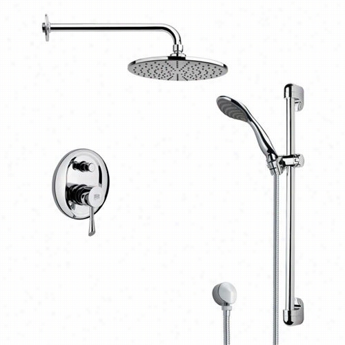 Remer By Nameek's Sfr7153 Rendino Round Sleek Rain Shower Faucet In Chrome By The Side Of 23-3/5"q&ot;h Shower Slidebar