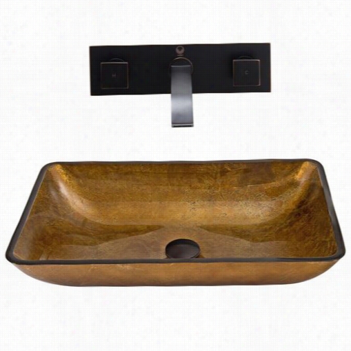 Vigo Vgt358 Rectangular Copper Glass Vessel Sink Anf Titus Wall Mount Faucet Set In Antique Rubbed Bronze