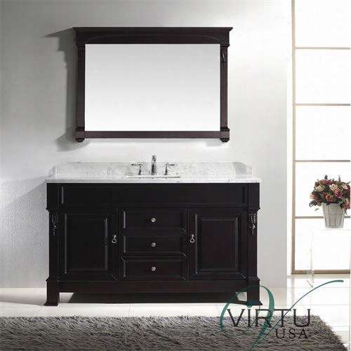 Virtu Usa Gs-4060-wmsq-dw Huntshire 60"" Single Square Sink Bathroom Vanity In Dark Walnut With Language Of Italy Carrara White Marbel - Vanity Top Included