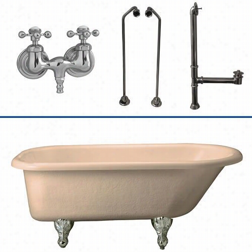 Barclay Tkatr60-bcp7 60"" Acrylic Roll Top Bisque Bathtub Kit In Polished Chrome W Ith Metal Cross Handles And Old Style Spigot Tuv Filler