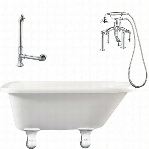 Giagni Lb3-pc Brighton 60"" White Roll  Top Tub With Ddeck Mmount Faucet In Polished Chrome