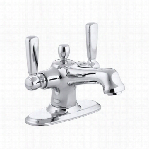 Kohler K-10579-4 Bancroft Monoblock Bathroom Faucet With Escutcheon Metal Lever Handles And Report Up Drsin