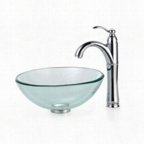 Kraus C-gv-101-14-12mm-1005ch 14"&uot; Cl Ear Glass Vessel Sink And Riviera Faucet Inn Chrome