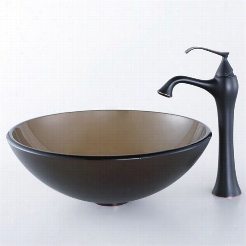 Kraus Cg-v-03fr1-2mm-15000orb Frosted Brown Glass Vessel Sink  And Ventus Fucet In Oil Rubbed Bronze