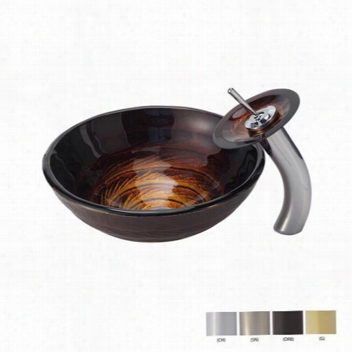 Kraus C-gv-693-19mm-10 Iris Glass Vessel Bathoom Sink With Waterfall Faucet