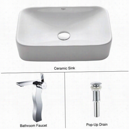 Kraus C-kcv-122-14600c H White Rectangular Ceramic Sink And Sonus Faucet In Chrome