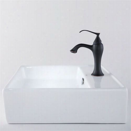 Kraus C-kcv-150-15001orb 18-3/5"&quo;tl White Square Ceramic Sink And  Ventus Basin Faucet In Oil Rubbed Bronze