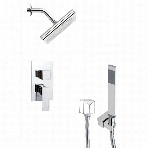 Remer By Nameek's Sfh6193 Orsino 9"" Square Mmodern Shower Faucet In Chrome With Handheld Shower Aand 7""h Diverter