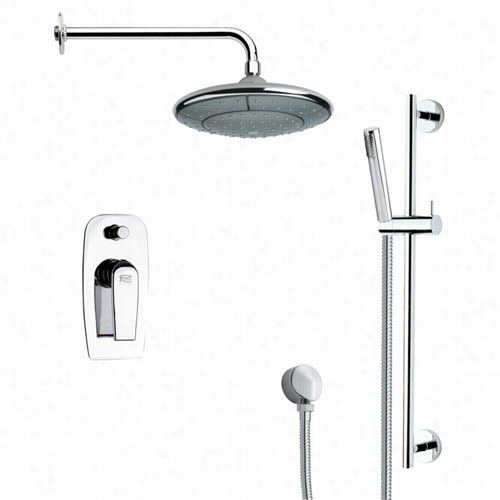 Remer By Namek's Sfr7032 Rendino Modern Round Rain Shower Faucet In Chrome With 23-5/8""h Shower Sslidebar