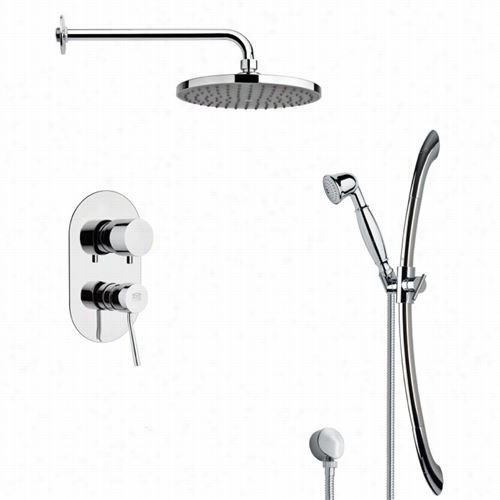 Remer By Nammeek's Sfr7152 Rendino Round Seek Rain Shower Faucet N Chrpme With Slide Rail And 4-1/3""w Diverted