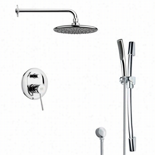 Remer By Nameek's Sfr7158 Rendino Round Sleek Rain Shower Faucet In Chrome With Handheld Shower And 7-7/8""w Diverter