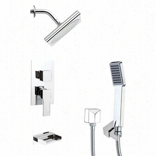 Remer By Nameek's Tsh4194 Tyga Square Modern Tub And Shower Faucet In Chrome With Hand Shower