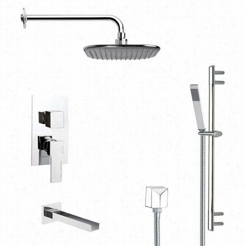 Remer By Nameek's Tsr9035 Galiano Modern Square Tub And Rain Hsower Aucet Set In Chrome With 2-3/4""w Handheld Shower