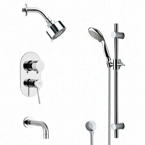 Remer By Naeek's Tsr9 170 Galiano Contemporary Round Tub And Rain Shower Faucet In Chrome With Slie Rail And 3-11/3""w Handheld Shower