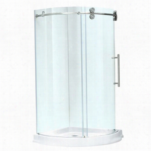 Vi9o Vg6031stcl40wr 40" ;" X 40"" Frameoess Round 5/16&qu Ot;" Clear/stainless Steel Shower Encl Osure Right Sided Ddoor Wiht White Base