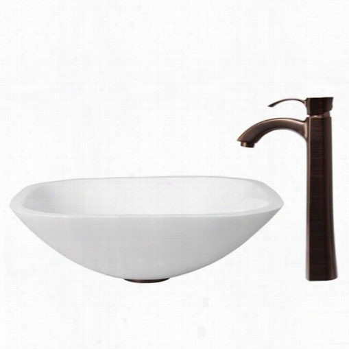 Vigo Vgt24 Square Shaped Phoenix Stone Glass Vessel Sink In White With Oi Lrubbed Bronze Faucet