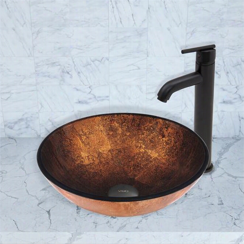 Vigo Vgt503 Russet Glass Vessel Sink And Seville Faucet Set In Matte Black