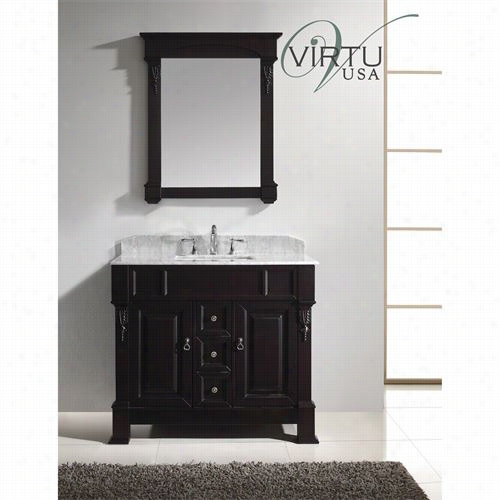 Virtu Usa Gs-4040-wmsq-dw Huntshire 40"" Single Square Sink Athroom Vanity In Dark Walnut Attending Italian Carrara White  Marble - Vanity Top Included