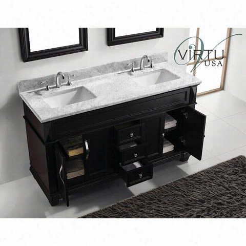 Virtu Usa Md-2660-wmsq Victoria 60" " Double Square Sink Bathroom Vanity Set With Language Of Italy Arrara White Marble Countertop - Anity Outgo Included