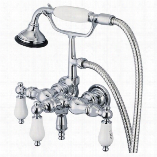 Water Creation F6-0 017-01 Vintage Classic 3-3/8"" Center Wall Mount Tub Faucet With Down Spout, Straight Wall Conncetor An Handheld Showerin Polished Chrome