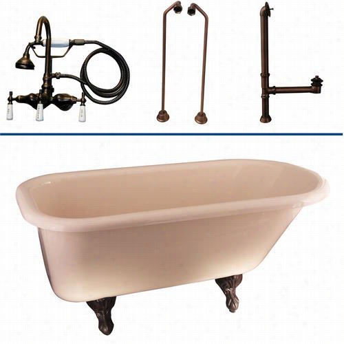 Barclay Tkadtr60-borb1 60""  Double Acrylic Roll Top Bisque Bathtub Kit In Oil Rubbed Bronze With Handshower