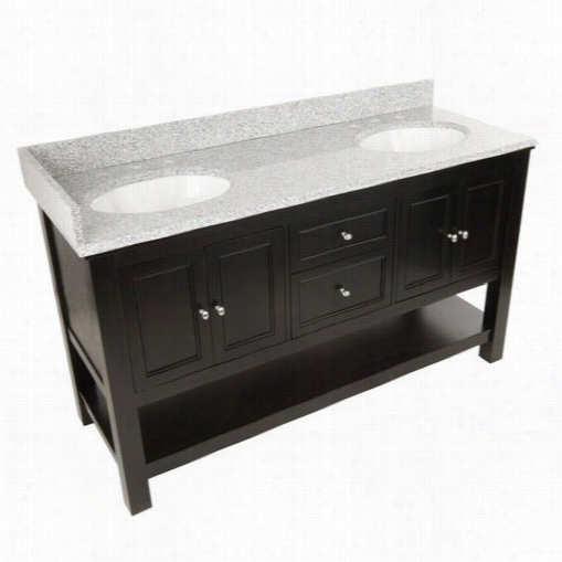 Foremost Gaea60022drgt2 Gazette 6"" Vanity In Espresso Wiht Rushmore Grey Granite Crop And Double Bowl - Avnity Top Inlcuded