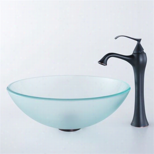 Kraus C-gv-101fr-12mm-15000orb Frosted Glass Vessel Sink And Ventus Faucet In Oil Rubbed Brnoze