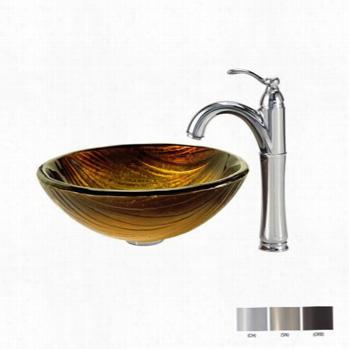 Kraus C-gv-390-19mm-1005 Midas Glass Vessel Sink And Riviera Faucet