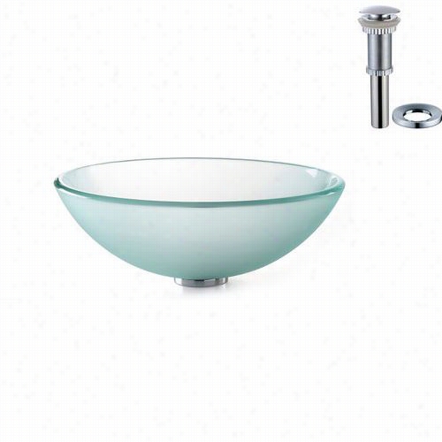 Krausg -101fr-ch Frosted Glass Vessel Sink With Pop Up Drain And Mounting Ring In Chrome