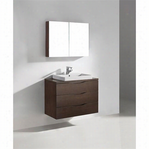 Madeli B100-36-002-wa-xtu1815-36-130-wh Bolano 36""  Wall Hung Emptiness In Waln Ut With Smooth And Shining White Solid Surfae Xstone Top, 3 Faucet Holes And Overflow Basin