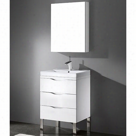 Madeli B200-24-002-gw-cb-8124-wh Milamo 24&quo;" Foundation Vanity In Glossy White Wit Semi Recess White Rectangular Ceramic Bbsain