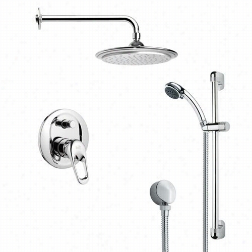 Remer By Nameeek's Sfr7044 Rendino Modern Round Rain Shower Faucet In Chrome With Hand Shower And 9-4/9&q Uot;&uot;w Shower Head